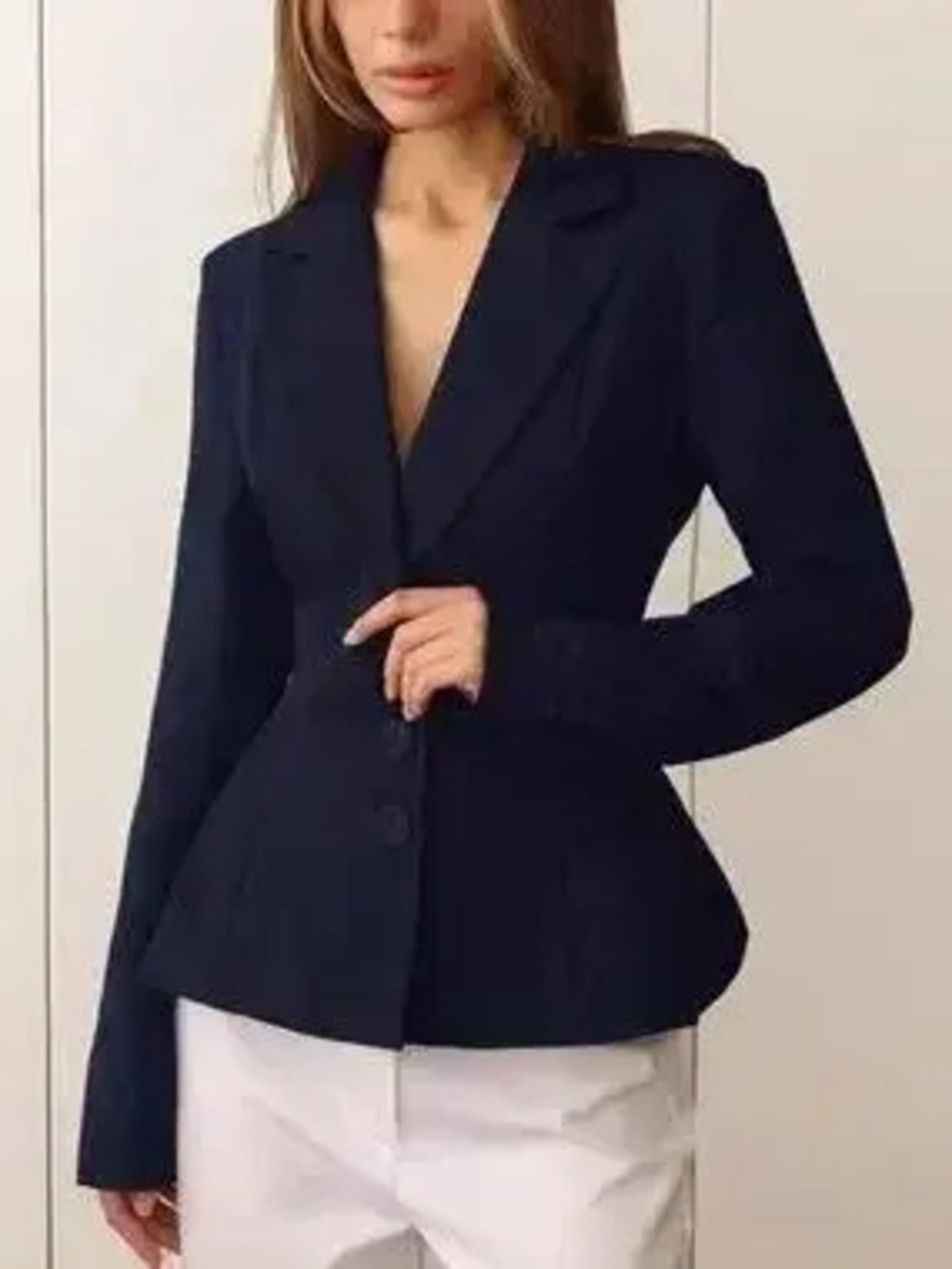 Lapel Collar Button Up Blazer - Picture 9 of 9